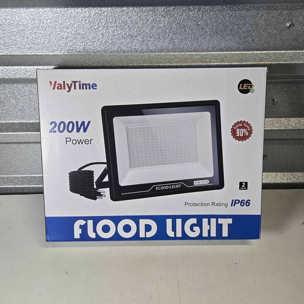 ValyTime 200W LED Flood Light 2 Pack IP66 Outdoor 6000K Security Lights NEW